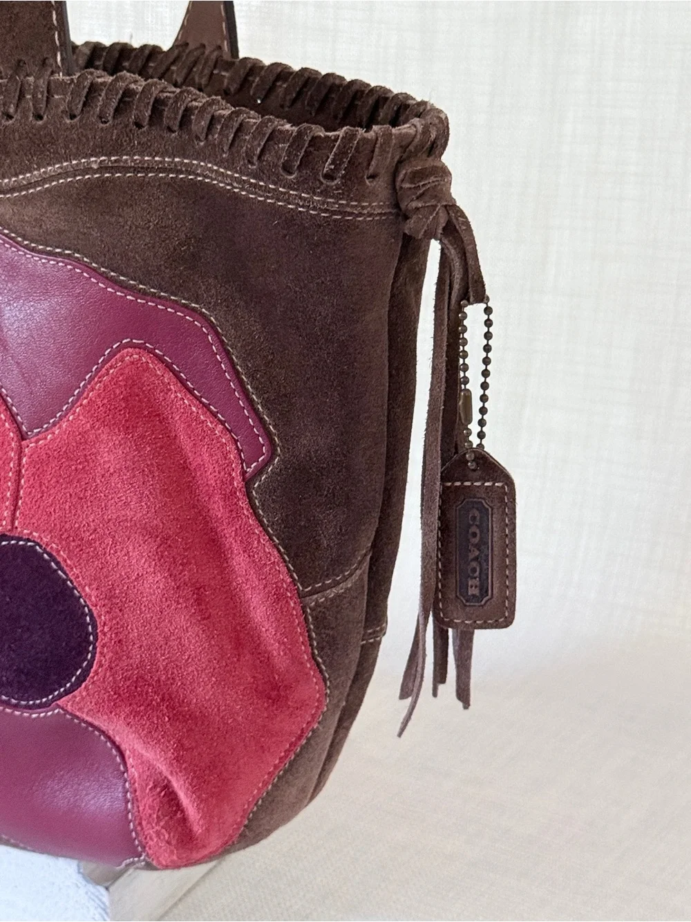 RARE 2006 Vintage Coach 'Poppies for Peace' Suede Shoulder Bag • Poppy Purse